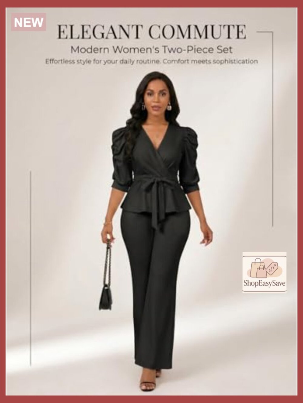 Dressy 2 Piece Pant Set Ruffle Top Wide Leg Business Pantsuits Fall Outfits - Picture 2 of 7